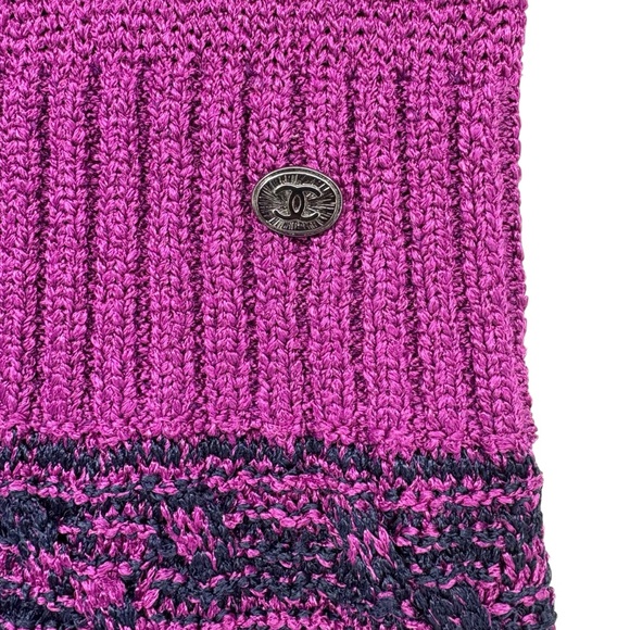 Chanel Bouclé Knit Dress Purple Gray A-Line Sleeveless CC Logo Short FR36 XS - Picture 7 of 14